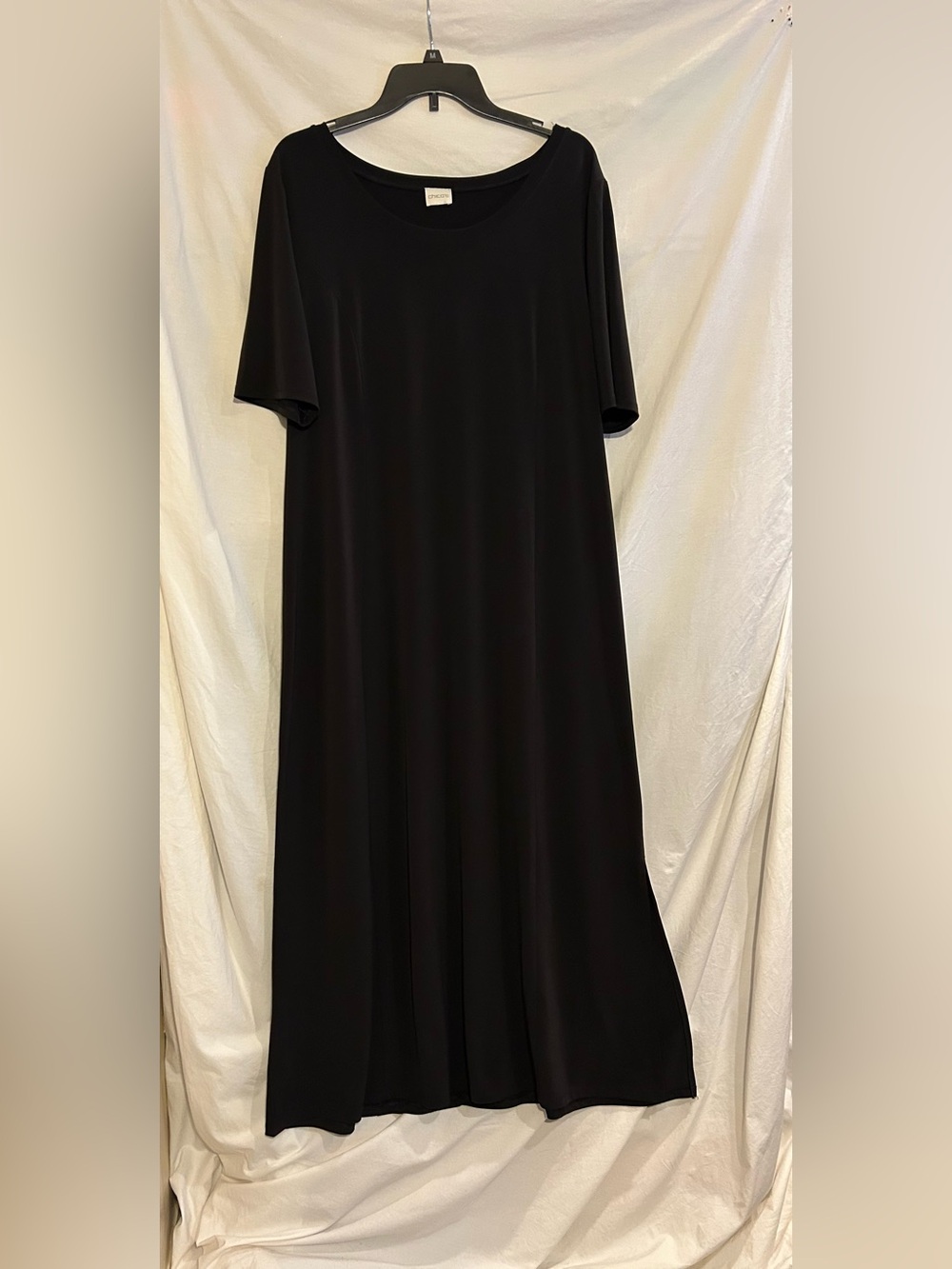 Chico's Womens Size 3 Black Short Sleeve Maxi Dress Minimalist Princess Seam